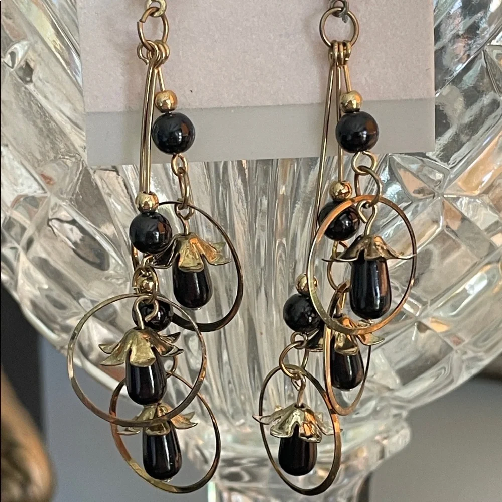 Gold and Black Dangle Earrings